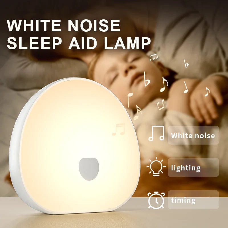 White noise sleep aid lamp with child sleeping in the background